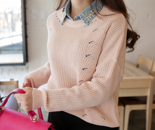 Pullover Sweat with Knit Eyelets