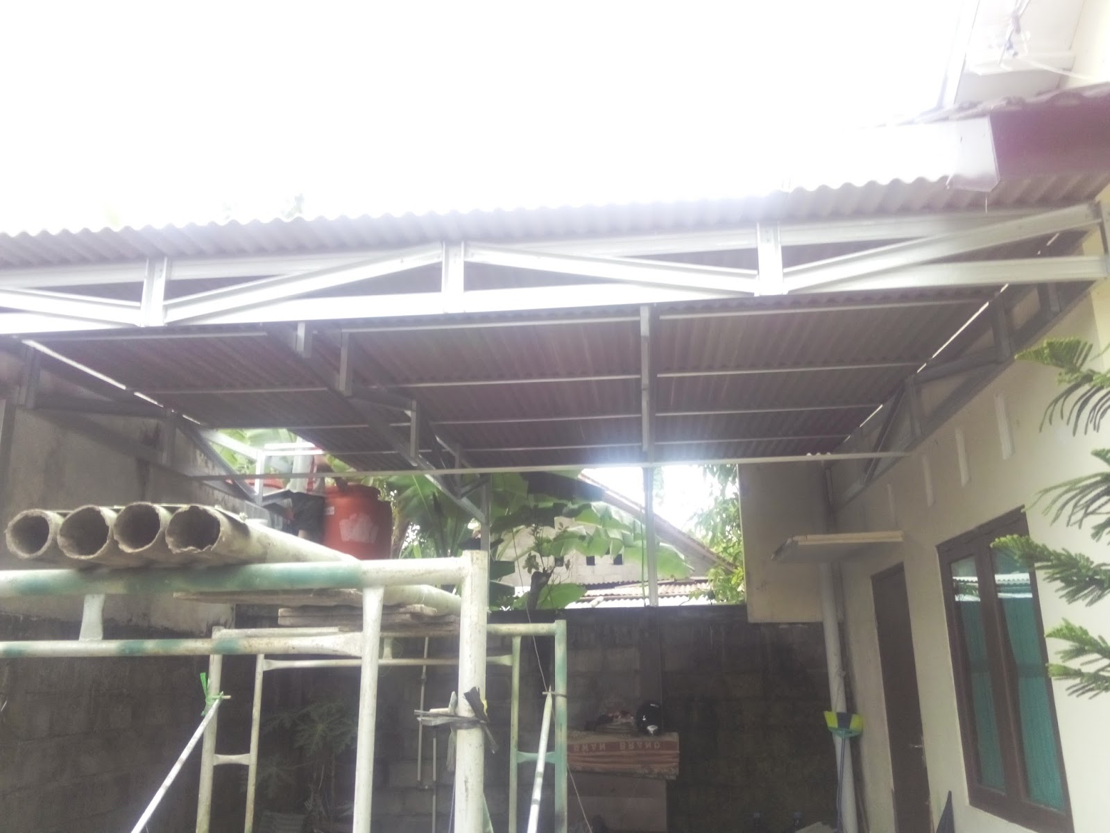pemasangan kanopi  rangka  baja  ringan  atap asbes ADITYA 