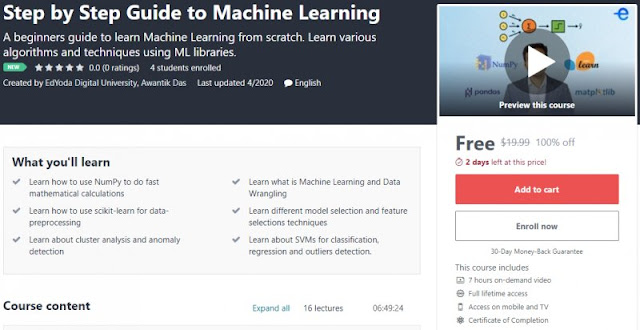 [100% Off] Step by Step Guide to Machine Learning Worth 19,99$