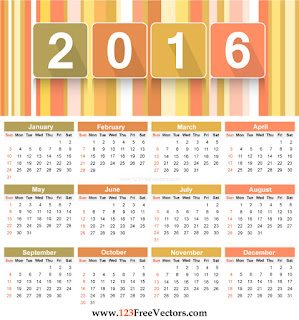Calendrier à imprimer pour l'année 2016 en anglais avec un design génial - kalendar 2016 free printable.
