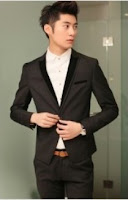 Men Long Sleeve V Neck Black Cotton Suit $39.22