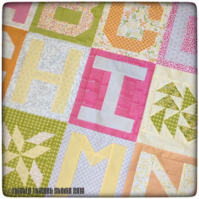 Spell It With Moda, Thistle Thicket Studio, Letter quilt blocks, Sunkissed fabric, quilts, quilting, sewing