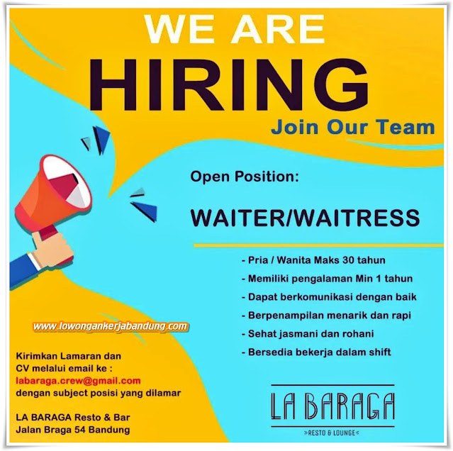 Loker Bandung Waiter/ Waitress La Baraga