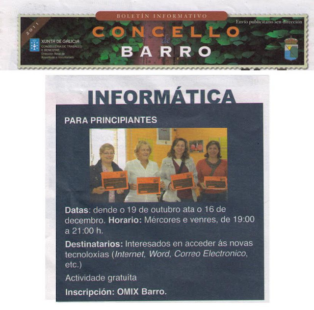 O Concello de Barro organiza un curso de informática para principiantes.