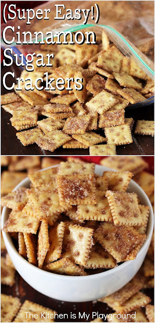 Super Easy Cinnamon Sugar Crackers ~ Cinnamon lovers, these crackers are for you! Loaded with fabulous cinnamon-sugar flavor, these tasty little bites truly couldn't be any easier to make -- so easy, you don't even need a bowl. Whip up a batch for any party, game-day get together, or for just plain everyday snacking. They make a great little gift-from-the-kitchen, too.  www.thekitchenismyplayground.com