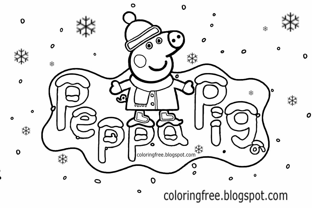 Happy Christmas Peppa pig coloring pages for preschool kids cute winter easy printable snow cartoons