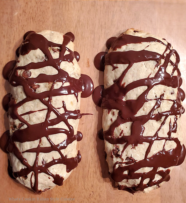 banana biscotti drizzled with chocolate icing