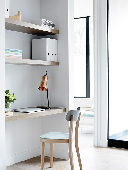 Stylish floating shelves workspace