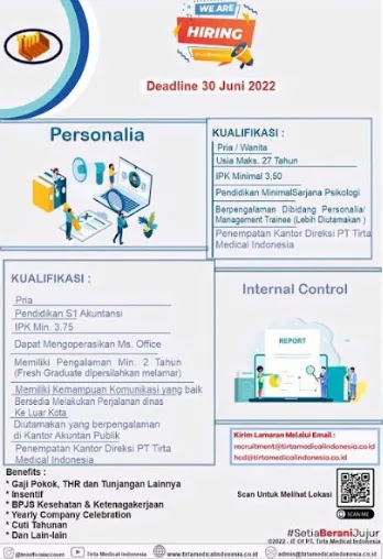 Lowongan Kerja Sarjana di PT Tirta Medical Indonesia