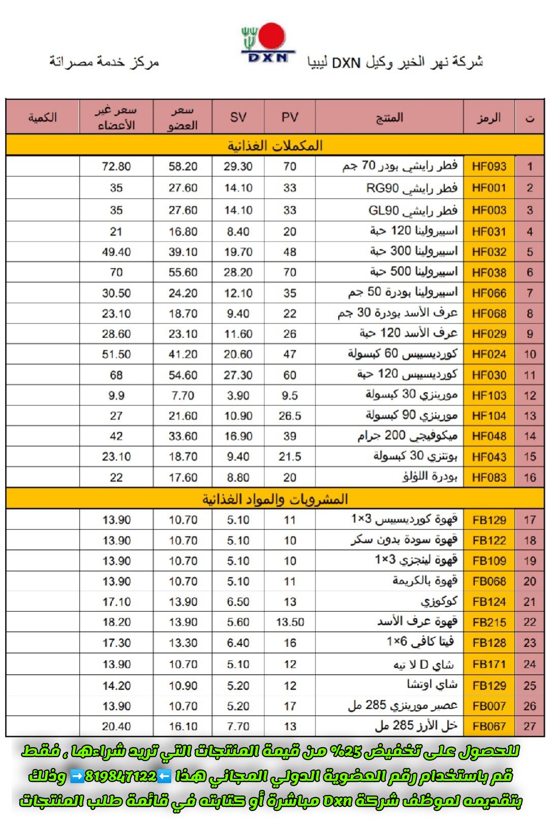 قائمة أسعار منتجات dxn في ليبيا بسعر مخفض