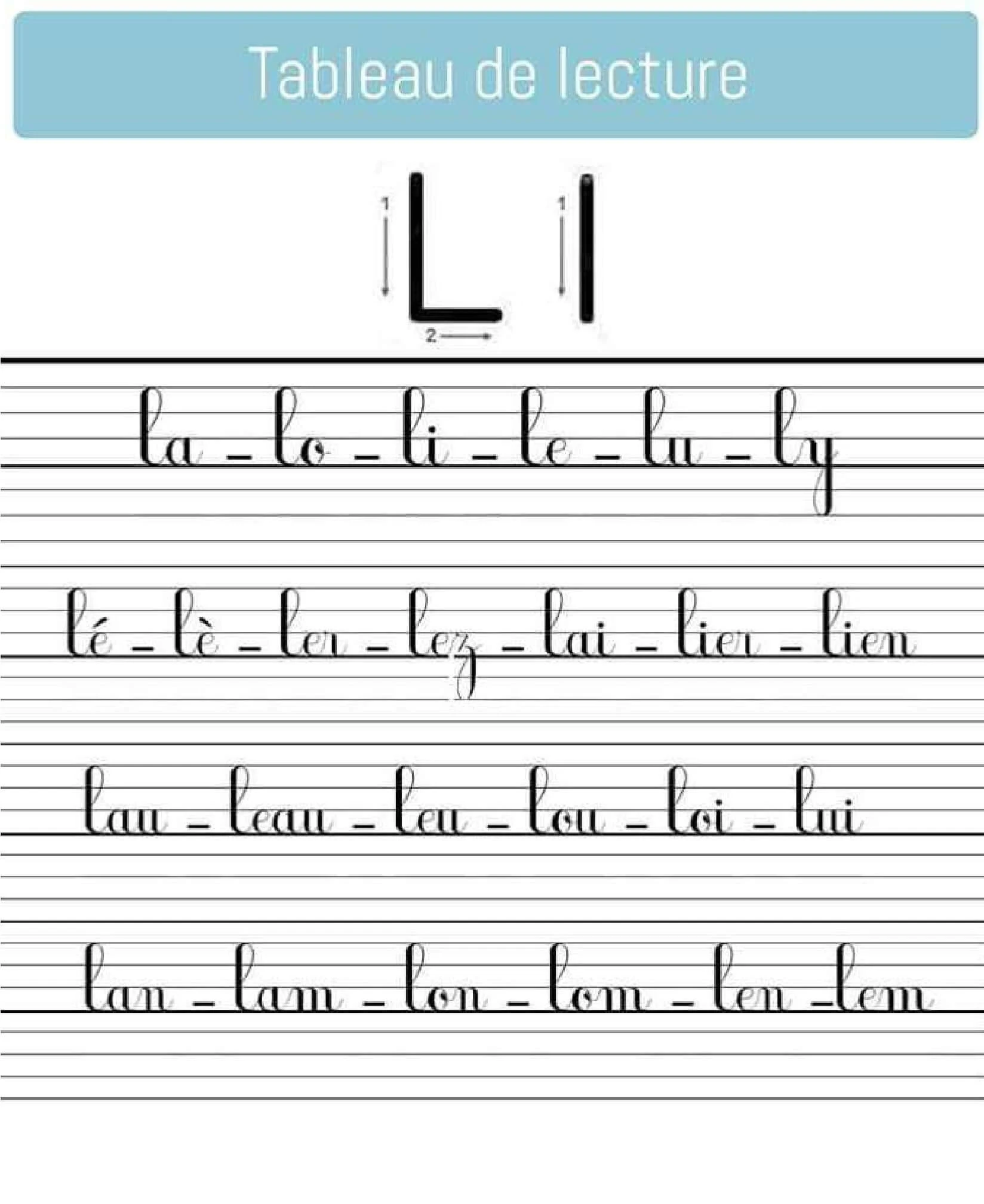 Tableu de Lecture Cursive /L/