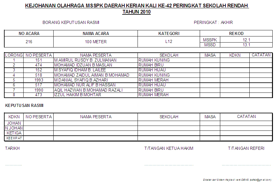 Ciri-ciri Sistem Kejola Excel (versi terbaru)  Sistem 