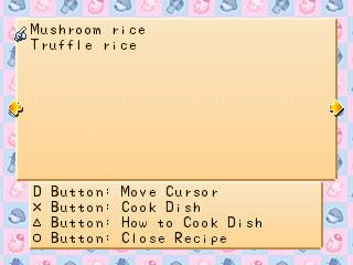 Harvest Moon Back to Nature cooking guide