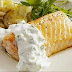 Steamed salmon with cucumber sauce