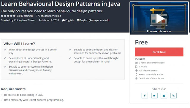 [100% Free] Learn Behavioural Design Patterns in Java