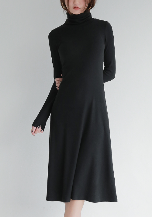 Black High Neck Flared Dress