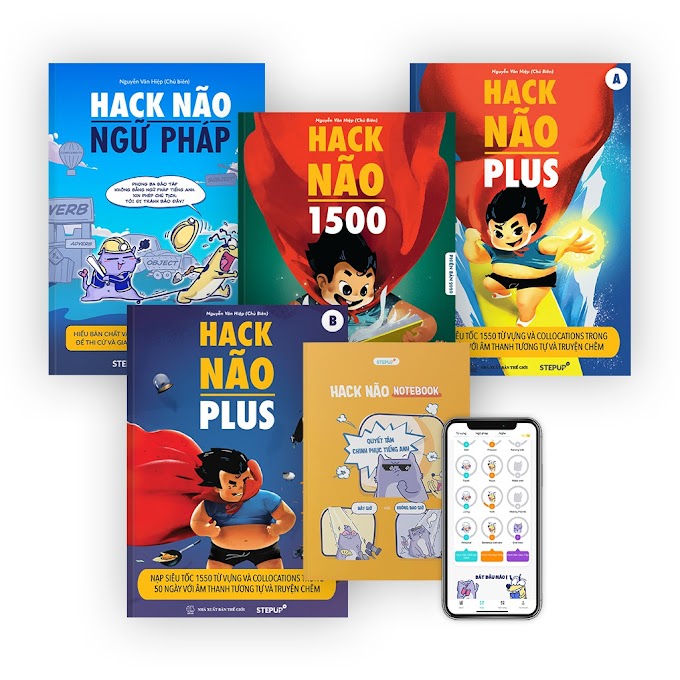 Sách - Combo 4 cuốn Hack Não 1500 + Hack Não Plus A,B + Hack Não Ngữ Pháp + Hack Não Notebook hữu ích - Step Up English