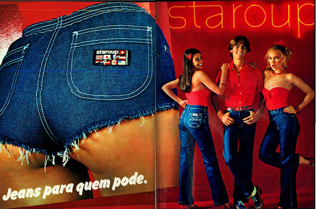 Jeans Staroup apresentando uma ousada campanha voltada aos jovens no final do anos 70.