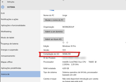 Como saber a compilação do Windows 10