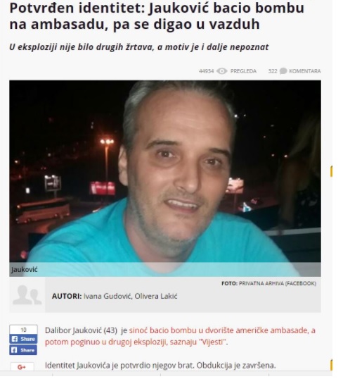 Dalibor Jaukovic, the person who attacked the US Embassy in Montenegro