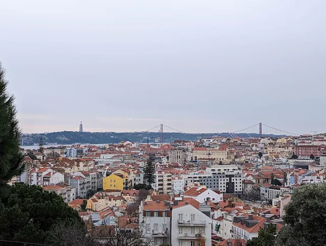 View of Ponte 25 de Abril at Mosteiro São Vincente de Fora in Lisbon