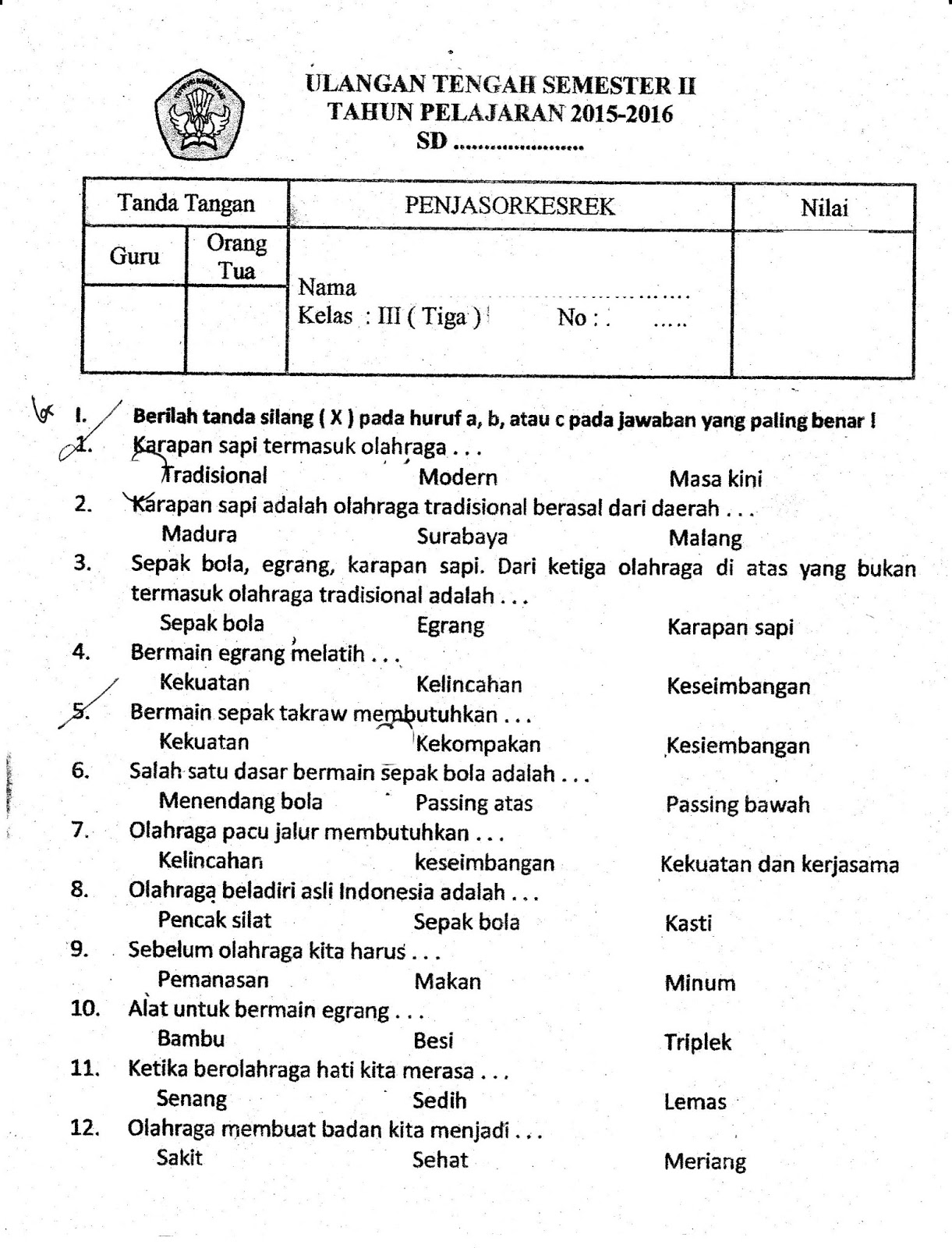 S Kom Selamat Datang Di Web Sunarto Kunci Dan Perangkat Penjaskes Smp Kelas 9 Rpp Penjas Orkes Kelas 3 Semester 2 Doc Soal Uas Penjaskes Pjok Kelas 3 Sd