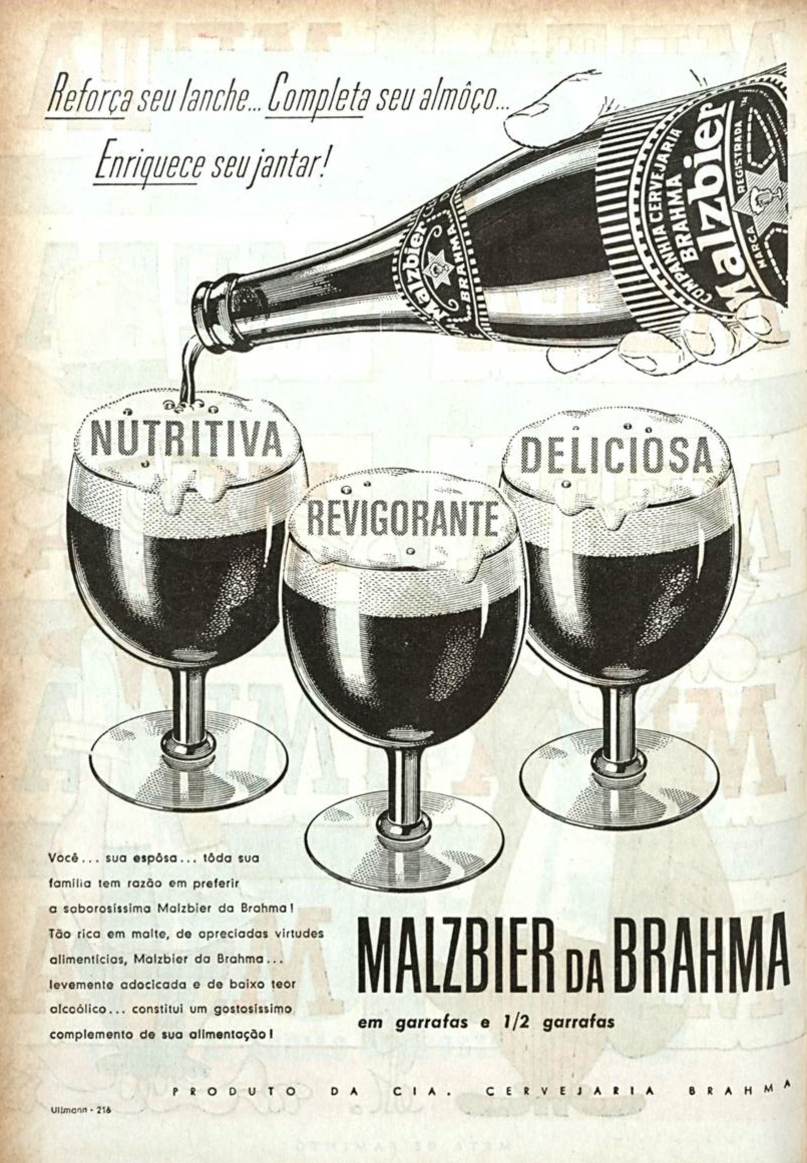 Anúncio veiculado em 1960 apresentando os benefícios para a saúde após consumir a cerveja Malzbier