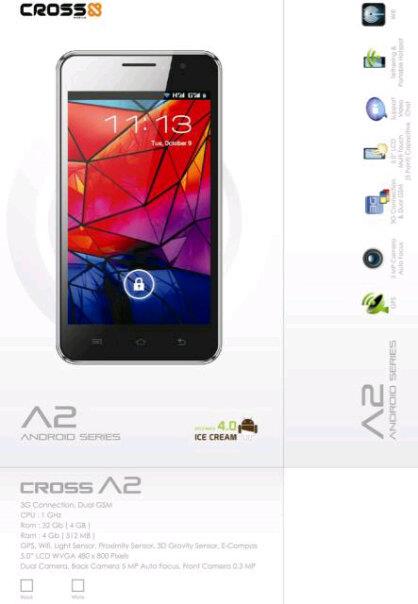 harga dan spersifikasi Cross A2 - Handphone Android ICS Dual SIM Prosesor 1GHz Layar 5 Inci