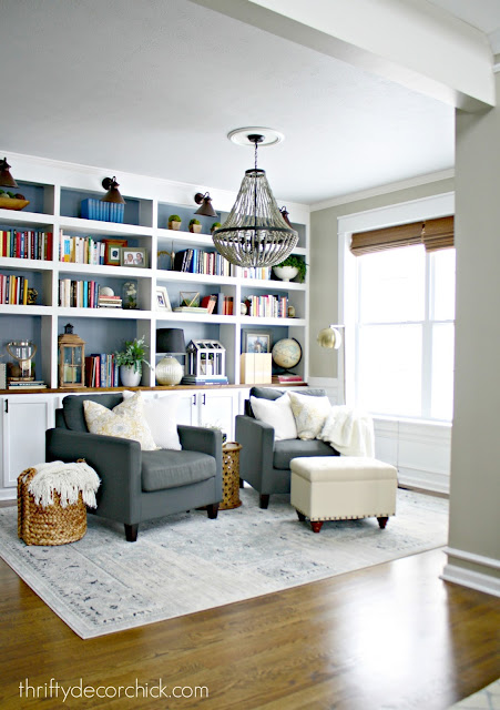 DIY bookcases using cabinets