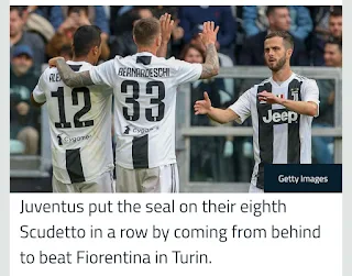 SERIA A: Juventus beat Fiorentina 2-1 to win eighth consecutive Serie A title, Cristiano Ronaldo makes history