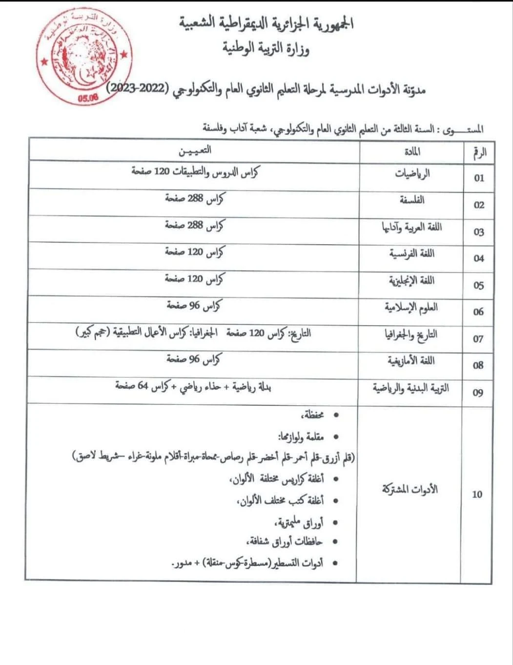 هنا قائمة الأدوات المدرسية التعليم التعليم الثانوي