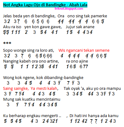 Not Angka Lagu Ojo di Bandingke - Abah Lala