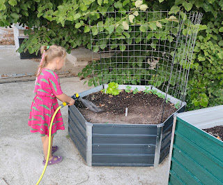 Rosie watering her plants