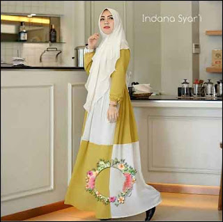 Baju Gamis Pesta Polos Indana Syar'i Bahan Ceruty Babydoll