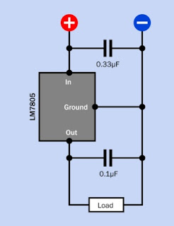 Esquema típico para el uso de un regulador LM7805