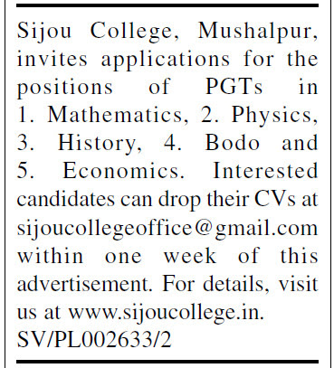 Job Opportunity at Sijou College, Mushalpur