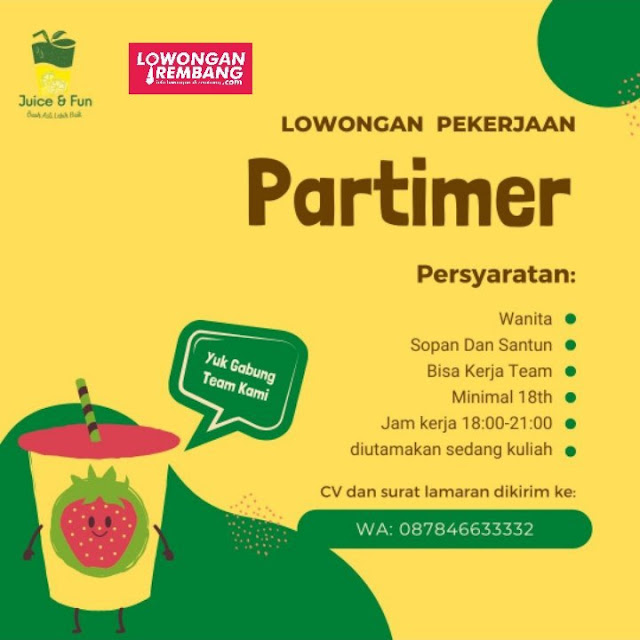 Lowongan Kerja Pegawai Part Time Juice and Fun ID Rembang Tanpa Syarat Ijazah