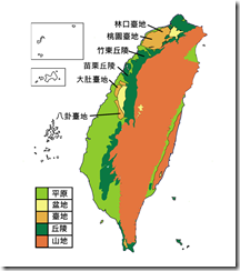 臺灣地形分布圖_彩_丘陵臺地