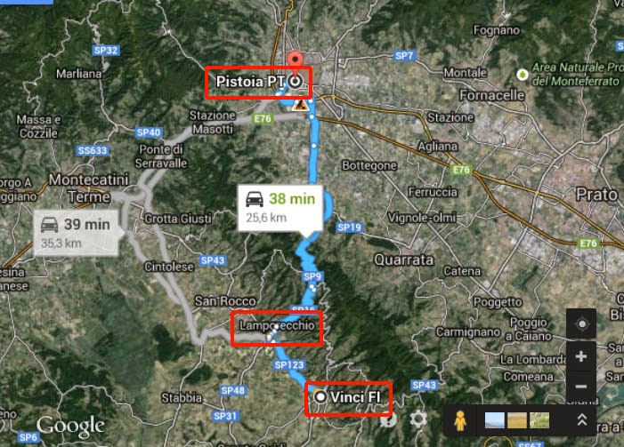 https://www.google.it/maps/dir/Vinci/Pistoia/@43.8722033,10.7653068,26420m/data=!3m1!1e3!4m13!4m12!1m5!1m1!1s0x132a66c2b30f1f6b:0x5c205bb4d5d630c4!2m2!1d10.9244269!2d43.7841765!1m5!1m1!1s0x132a8bbd3a270243:0x3bd63b56e6433db5!2m2!1d10.9078587!2d43.9303475?hl=it