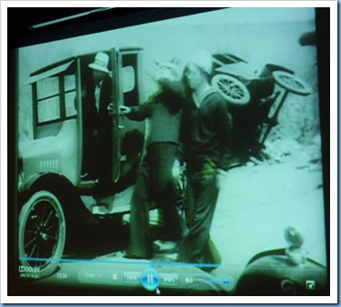 A shot from the big screen for the Laurel and Hardy silent movie that Ron played the background music for live on the Technics GA3 organ.