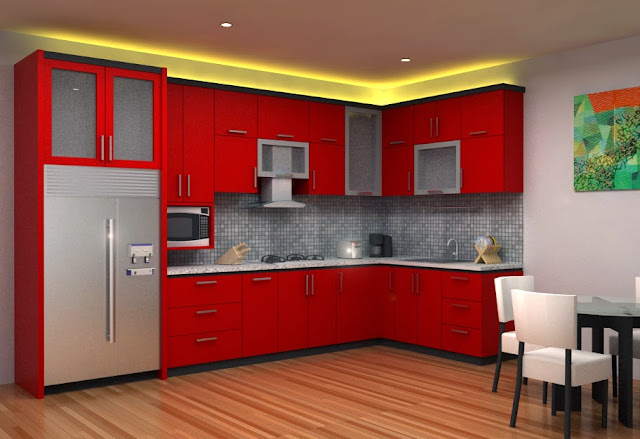 Contoh desain dapur warna merah