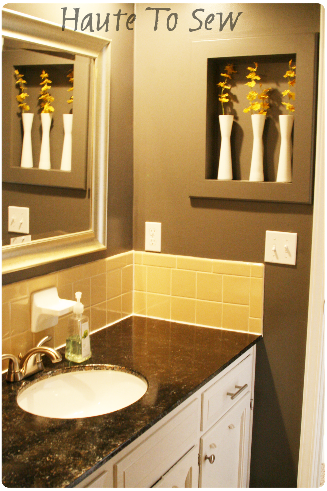 Remodelaholic  Bathroom Makeover Yellow  Gray Color Scheme