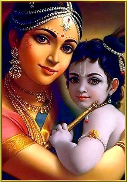 Beautiful Lord Krishna Picture with Mother Yashoda Mata