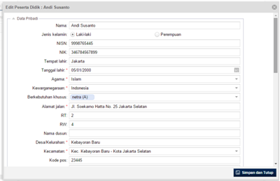 Menu Tab Peserta Didik Dapodikmen