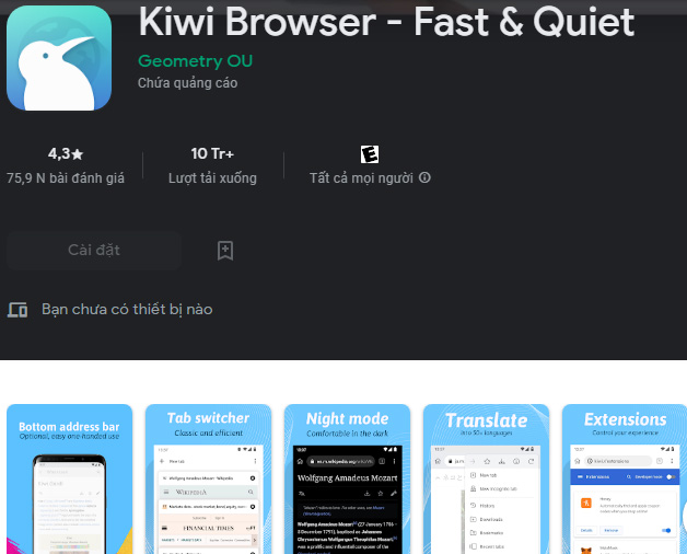 Trình duyệt Kiwi Browser