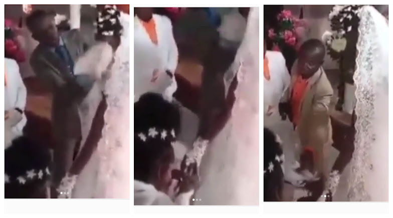 Pastor goes viral as he cleans up Bride makeup, her nail Polish on her wedding day (Video)