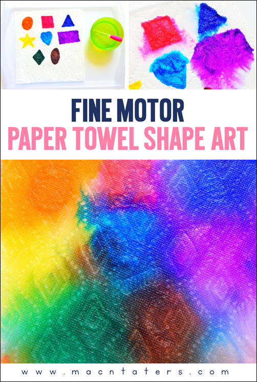 Paper Towel Fine Motor Shape Art is great for kids to practice their fine motor skills while also identifying their shapes. This is a fun hands on toddler and preschooler learning activity that boys and girls are sure to love. 