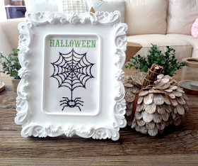 SRM Stickers Blog - Halloween Framed Decor by Annette - #halloween #homedecor #frame #altered #patternedvinyl #vinyl #DIY