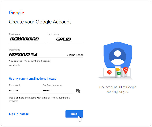 create a new gmail account by mobile number