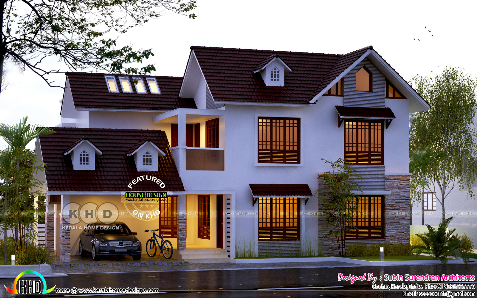 2500 square feet 4 bedroom sloping roof home - Kerala home design and floor plans - 8000+ houses